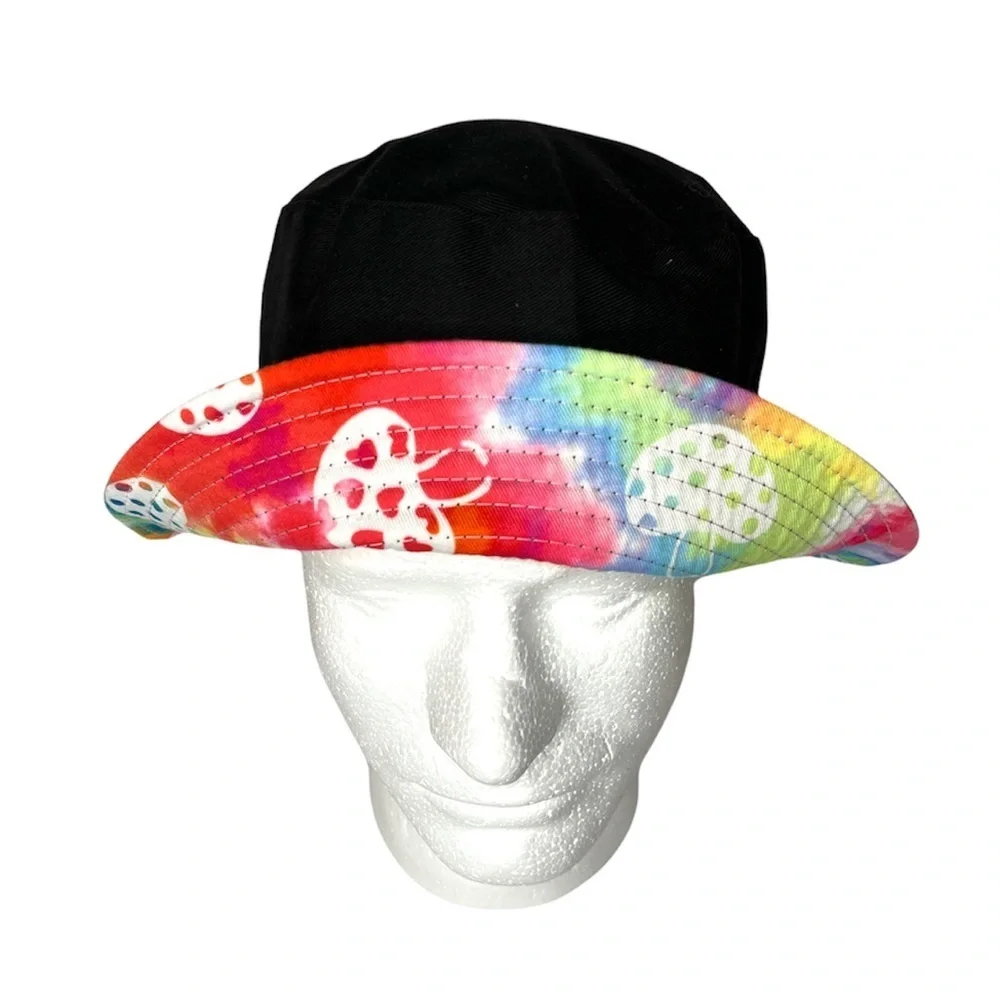 Tie Dyed Mushroom Reversible Unisex Bucket Hat Fishing Bucket Hat‎  Black Inside